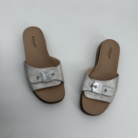 Dr. Scholl's Island Icon Sandals Silver Metallic Size 6.5M Classic Buckle - Picture 1 of 9